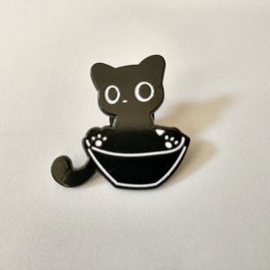 🧁 3/$30 Black Kitty in a Bowl Enamel Pin NEW